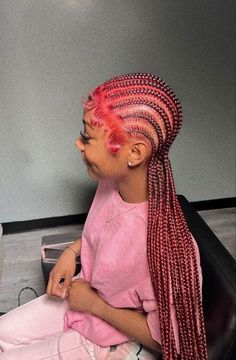 Red Feed In Braids, Red Braids, Feed In Braids, Cute Box Braids, Feed In Braids Hairstyles, Cute Braided Hairstyles, Dyed Hair Inspiration, Braids Hairstyles Pictures, Braided Cornrow Hairstyles