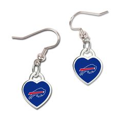 buffalo bills heart shaped dangle earrings with team logo on the front and back side