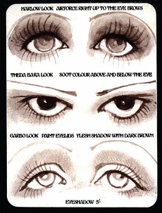 20s Downturned Eye Makeup, 1920s Hair Drawing, Puppy Liner Tutorial Hooded Eyes, 90s Goth Makeup Tutorial, 20s Eyebrows, 1920s Eyebrows, 1920s Eyeshadow, 1920s Eyes, Roaring 20s Makeup Gatsby