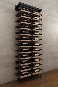 a wine rack with many bottles in it