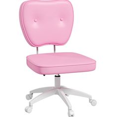 a pink office chair sitting on top of a white desk computer chair with casteors