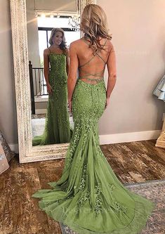 Sheath Column Square Neckline Sleeveless Court Train Lace Prom Dress Outfits For Women With Appliqued Square Neckline Prom Dress, Lime Green Prom Dresses, Prom Dresses Corset, Green Prom Dresses, Sweep Train Prom Dress, Navy Prom Dresses, Dark Red Dresses, Green Prom, Corset Dress Prom