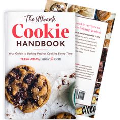 the ultimate cookie cookbook is open to show it's cover and inside pages