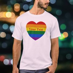 Pride LGBTQ Rainbow Heart Flag Custom Text Unisex T-Shirt Like Background, Lgbtq Rainbow, Asexual Pride, Creative Gifts For Boyfriend, Color Text, Popular Mens Fashion, Rainbow Flag, Pride Tshirts, Trendy Plus Size Clothing