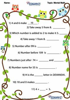 a printable worksheet with numbers and owls