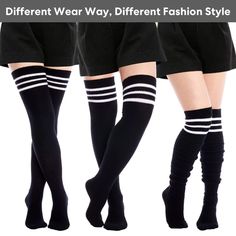 Extra Long Warm Knit Striped Thigh Highs Leg Warmers丨Moon Wood Casual Winter Stockings, Casual Black Socks For Fall, Casual Black Knee-high Socks, Trendy Black Cotton Knee-high Socks, Casual Comfortable Knee-high Socks, Fitted Black Knee-high Socks For Summer, Trendy Stretch Stockings In Solid Color, Trendy Thigh High Black Socks, Casual Black Thigh High Socks