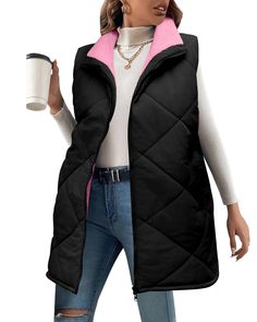 PRICES MAY VARY. SIZE GUIDE: S=US 4-6, M=US 8-10, L=US 12-14, XL=US 16-18, XXL=US 20. Long vest tops for women lined with soft plush fabric, Ensures you stay toasty and snug in cold temperatures. FEATURES: Womens vest outerwear / reversible womens vest / fashion double zip up jackets for women / sleeveless winter coats for women / fall clothes for women 2024/ womens long vest with pockets / loose womens winter coats / mid-Length sherpa jacket women vest DETAILS: Reversible vest for women can eas Womens Long Vest, Vest Style Women, Women Vest, Vest Tops, Long Vest, Reversible Vest, Womens Winter, Long Vests, Fall Clothes