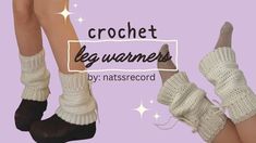 there are two legs with knitted leg warmers on them and one is wearing black socks