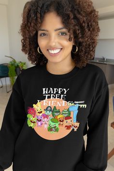 Embrace the dark humor and quirky charm of Happy Tree Friends with this exclusive sweatshirt showcasing all your favorite characters. this vibrant design brings together the beloved cast in a playful yet slightly twisted ensemble. Crafted with premium, soft fabric, this hoodie offers both comfort and style, making it the perfect choice for fans who appreciate the unconventional. Express your love for the unconventional and the macabre with this eye-catching Happy Tree Friends character hoodie, designed to add a dash of playful morbidity to your wardrobe. * Made with a medium-heavy fabric blend of 50% cotton and 50% polyester (8.0 oz/yd² (271.25 g/m this sweatshirt feels cozy and is the perfect choice for those colder months. * The classic fit along with the crew neckline deliver a comfy we Fun Long Sleeve Sweatshirt With Character Print, Funny Print Sweatshirt For Fall, Novelty Cotton Crew Neck Sweatshirt, Funny Crew Neck Sweatshirt With Print, Fun Long Sleeve Sweatshirt With Funny Print, Funny Cartoon Print Long Sleeve Sweatshirt, Funny Cotton Long Sleeve Sweater, Funny Print Long Sleeve Sweatshirt, Novelty Long Sleeve Sweatshirt