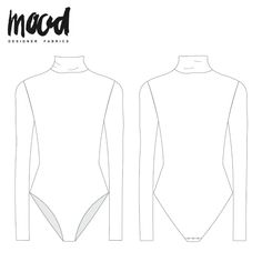 the front and back view of a women's bodysuit with high neck, long sleeves