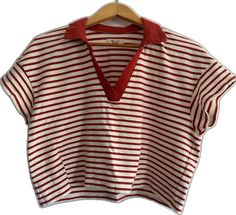 Red Collared Top For Summer, Trendy Red Collared Top, Red Summer Style T-shirt For Spring, Red Cotton Summer Tops, Cropped Polo, Madewell Top, Polo Tees, Madewell, Crop Tops