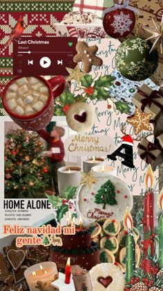 christmas collage with cookies, candles and other holiday items