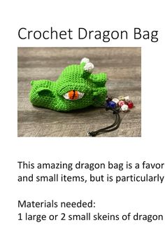 a crochet dragon bag is shown with instructions to make it