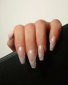 White French Nails, Fake Nails White, Wedding Nail Art Design, Nails Chrome, Lace Nails