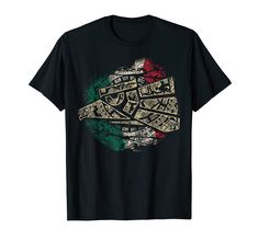 a black t - shirt with gold arabic writing on the front and green, red, and