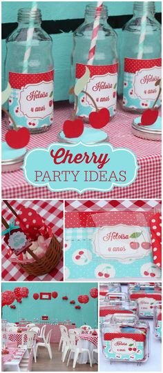 cherry themed party ideas and printables for the kids's birthday or baby shower