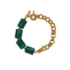 -7 inch -18k yellow gold plated -Malachite stone not contain Nickel - Lead Free - Hypoallergenic (safe for all skin types) Linked Bracelet, Beads Chain, Malachite Stone, Ceramic Beads, Heart Beads, Flower Heart, Natural Pearls, All Skin Types, Chain Link Bracelet