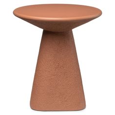 a small round table with a brown top on a white background in the shape of a cone