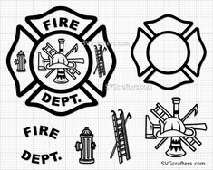 some fire department stickers on a piece of paper with the words, and symbols