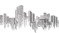 abstract cityscape with skyscrapers in black and white