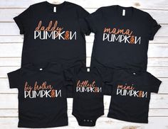 Pumpkin Family Shirts, Fall Shirts, Mommy and Me Shirts, Cute Mom Baby Costumes, Cute Pumpkin Patch Family Matching Shirts, Halloween Family 100% Cotton Shirts Customized to any saying! Family Matching Black Tops For Fall, Black Family Matching Tops For Fall, Family Matching Black Tops With Character Print, Black Family Matching Tops With Character Print, Black Customizable Unisex Tops, Mom And Baby Costumes, Mommy And Me Shirts, Pumpkin Family, Family Matching Shirts