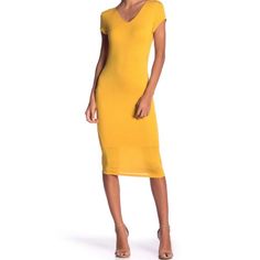 Beautiful Mustard Color, Flattering For All Skin Tones. Purchased At Nordstrom. New, Never Worn. Yellow Stretch Short Sleeve Midi Dress, Yellow Short Sleeve Stretch Midi Dress, Casual Yellow Midi Dress For Night Out, Nordstrom Summer Dresses With Short Sleeves, Summer V-neck Bodycon Knee-length Dress, Fitted Yellow V-neck Midi Dress, Nordstrom Fitted Knee-length Dress, Nordstrom Casual Fitted Dress, Nordstrom Knee-length Spring Dress