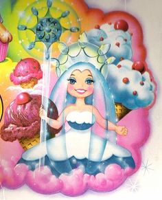 an advertisement for ice cream featuring a woman in a wedding dress and cupcakes