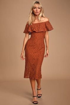 Dresses for Women | Best Women's Dresses Online Lace Cocktail Dresses, Orange Lace Dress, Bodycon Midi Skirt, Rusty Orange, Stylish Summer Outfits, Crochet Lace Trim, Bodycon Midi Dress, Rust Orange, Lace Midi