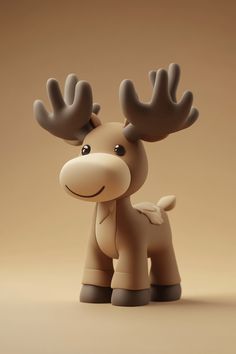 a toy moose with antlers on it's head is standing in front of a brown background