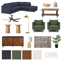 a living room with furniture and accessories including a couch, chair, table, lamp, rug