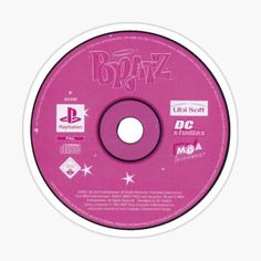 a pink disc sticker with the word braz on it's front side