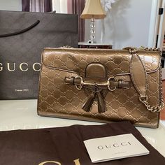 Brand New Gucci Emily Guccissima Bag. One Of A Kind! Neutral Color- Goes With Everything! Receipt Screenshot Is Provided In The Pics. Gold Gucci Bag For Formal Occasions, Elegant Gold Shoulder Bag With Horsebit Detail, Evening Gold Gucci Shoulder Bag, Luxury Gold Bag With Horsebit Detail, Luxury Gold Bags With Horsebit Detail, Gucci Gold Shoulder Bag With Horsebit Detail, Luxury Shoulder Bag With Horsebit Detail, Designer Gold Bags With Horsebit Detail, Designer Gucci Gold Bags