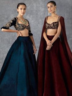 Gone are the days when subtle bridal colours used to rule the wedding. Now, it amazing how Bold colour lehengas are making thier way into Bridal Fashion. So, if you are looking to make a statement on your Big Day then check out these classy Midnight Blue Lehengas by famous designers. Head to our BLOG for more!! #indianwedding #shaadisaga #intimatewedding #bridallehenga #lehenga #bluelehnega #offbeatlehenga #bridalfashion #designerlehenga Velvet Bridal Lehenga, Lehenga Outfits, Indian Bridal Dress, Indian Gowns Dresses