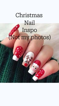 Follow for more, Merry Christmas Lys Makeup, Simple Christmas Nails, Santa Nails, Xmas Nail Art, French Pedicure, Red Christmas Nails, Holiday Nail Designs, Cute Christmas Nails, Christmas Nails Easy