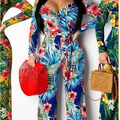 This One Piece Set Features Off Shoulder, Tie Waist, All Over Floral Print, Wide Leg Fabric. 35% Cotton 65% Polyester Size Pictured On Mannequin And Measurements #####Medium#### Waist 27 Inches Sleeve Length 19.5 Inches From Belt To Hem 40 Inches Bust 36 Inches All Measurements Are Appr. Model Wears A Small Spring Tropical Printed Jumpsuits And Rompers, Blue Printed Jumpsuit For Spring, Fitted Multicolor Tropical Print Jumpsuits And Rompers, Fitted Tropical Jumpsuits And Rompers For Spring, Blue Long Sleeve Jumpsuits And Rompers For Beach, Fitted Floral Print Tropical Jumpsuit, Summer Fitted Long Sleeve Jumpsuits And Rompers, Blue Long Sleeve Jumpsuits And Rompers For Vacation, Fitted Long Sleeve Summer Jumpsuits And Rompers