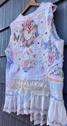 Linens Closet, Tmyers Handmade, Granny Chic Fashion, Clothing Upcycle, Wearable Art Clothing, Shabby Chic Clothes, Antique Embroidery, Fabric Collage