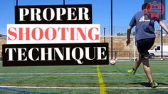 a young man kicking a soccer ball on top of a field with the words proper shooting technique