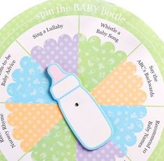 a baby bottle shaped magnet on top of a green and white circle with polka dots