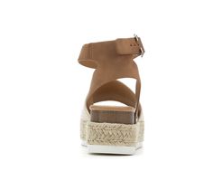 Synthetic upper,Adjustable buckle closure strap at ankle,2 1/4 inch wedge heel height,1 1/2 inch platform height,Open toe,Smooth footbed,Espadrille wrapped midsole,Durable outsole,Smooth strap lining | Women's Soda Topic Flatform Sandals in Beige Size 10 Medium Trendy Ankle Strap Espadrilles For Vacation, Summer Platform Footbed Sandals For Vacation, Summer Adjustable Platform Footbed Sandals, Trendy Sandals With Woven Sole For Beach Season, Closed Toe Synthetic Sandals For Beach Season, Summer Platform Footbed Sandals For Beach, Summer Wedge Sandals With Open Heel, Summer Style Wedge Sandals With Open Heel, Summer Beach Footbed Platform Sandals