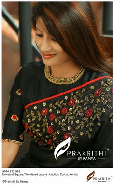 Mom style blouse design Black Embroidery Blouse, Model Blouse Designs, Kurti Blouse, Princess Cut Blouse, Model Blouse, Cut Blouse, Sari Design, Blouse Embroidery, Saree Embroidery Design