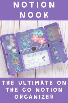 an open purple case with buttons in it and the words, the ultimate button book