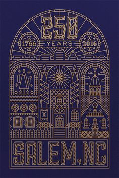 an art print with the words salem, n d in gold on a blue background