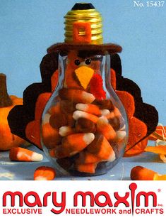 there is a turkey in a glass jar with candy