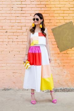 Colour Blocking Outfit, Color Blocking Dress, Color Block Fashion, Colour Blocking Fashion, Lake Style, Blue Floral Maxi Dress, Color Block Skirt, Color Blocking Outfits, Color Block Dress