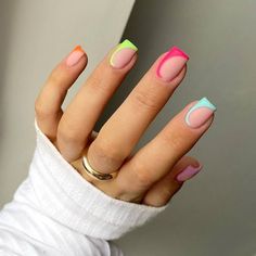 Short Square Nails, Cute Gel Nails, Bright Nails, Glam Nails, Short Acrylic Nails Designs, Rainbow Nails, Beauty Nail, Chic Nails, Short Acrylic Nails