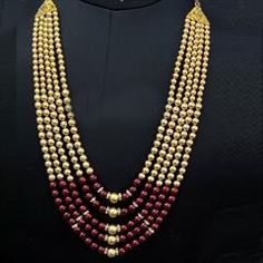 Gold Rodium Polish Red and Maroon color Groom Necklace in Metal Alloy studded with Pearl Red Long Necklace For Wedding, Red Long Necklace For Festive Occasions, Festive Red Necklace With Round Beads, White Necklace, Maroon Color, Off White Color, Metal Necklaces, Brown Color, Gold Color