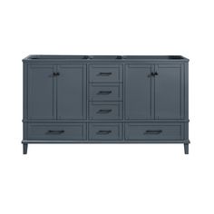 a gray dresser with drawers and two doors