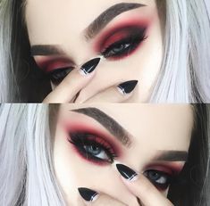 Evil Queen Eye Makeup, Female Ghostface Makeup, Makeup Ideas For Black And White Outfit, Intense Smokey Eye, Gothic Baddie Nails, Easy Colorful Makeup Looks, Vamp Eye Makeup, Friday The 13th Eye Makeup, Goth Cat Eye Makeup