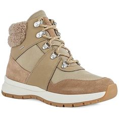 Braies Suede-Trim Shoe In Light Olive And Sand Suede And Textile Lace-Up Closure Lightly Padded Insole Rubber Sole With Traction Boots Shoe, Geox Shoes, Short Leather Boots, Brown Leather Heels, Block Heel Ankle Boots, Waterproof Hiking Boots, Chelsea Ankle Boots, Suede Leather Boots, Leather Boots Women