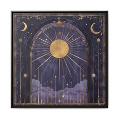 an art print with the moon and stars above it